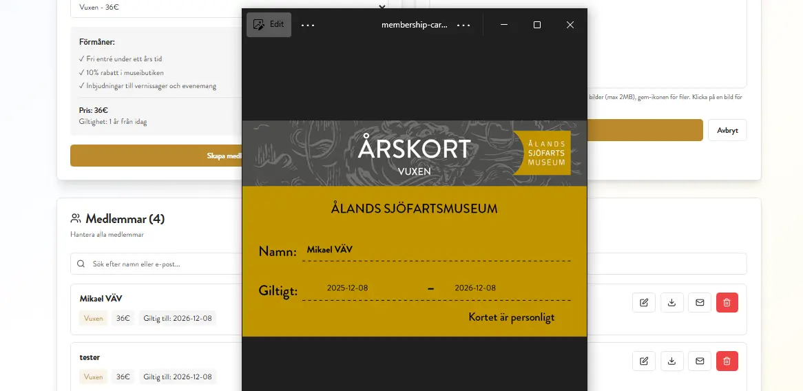 Generator för digitala medlemskort