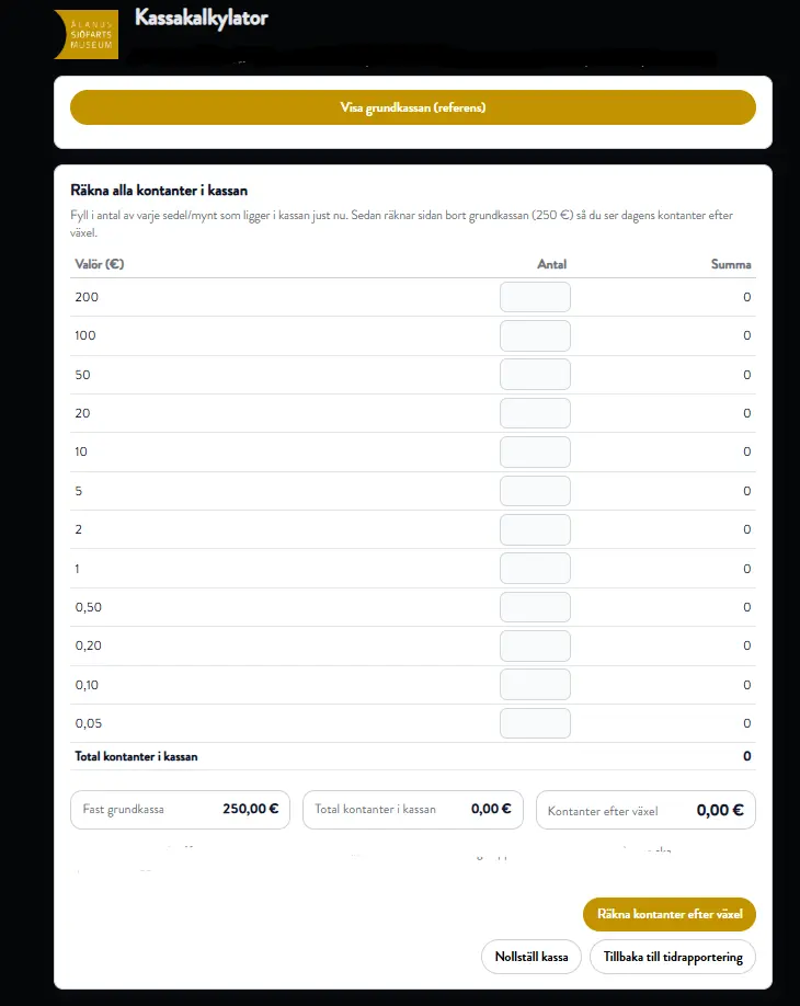 Kassakalkylator för daglig avstämning