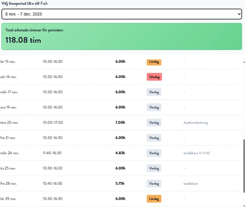 Exporterat löneunderlag