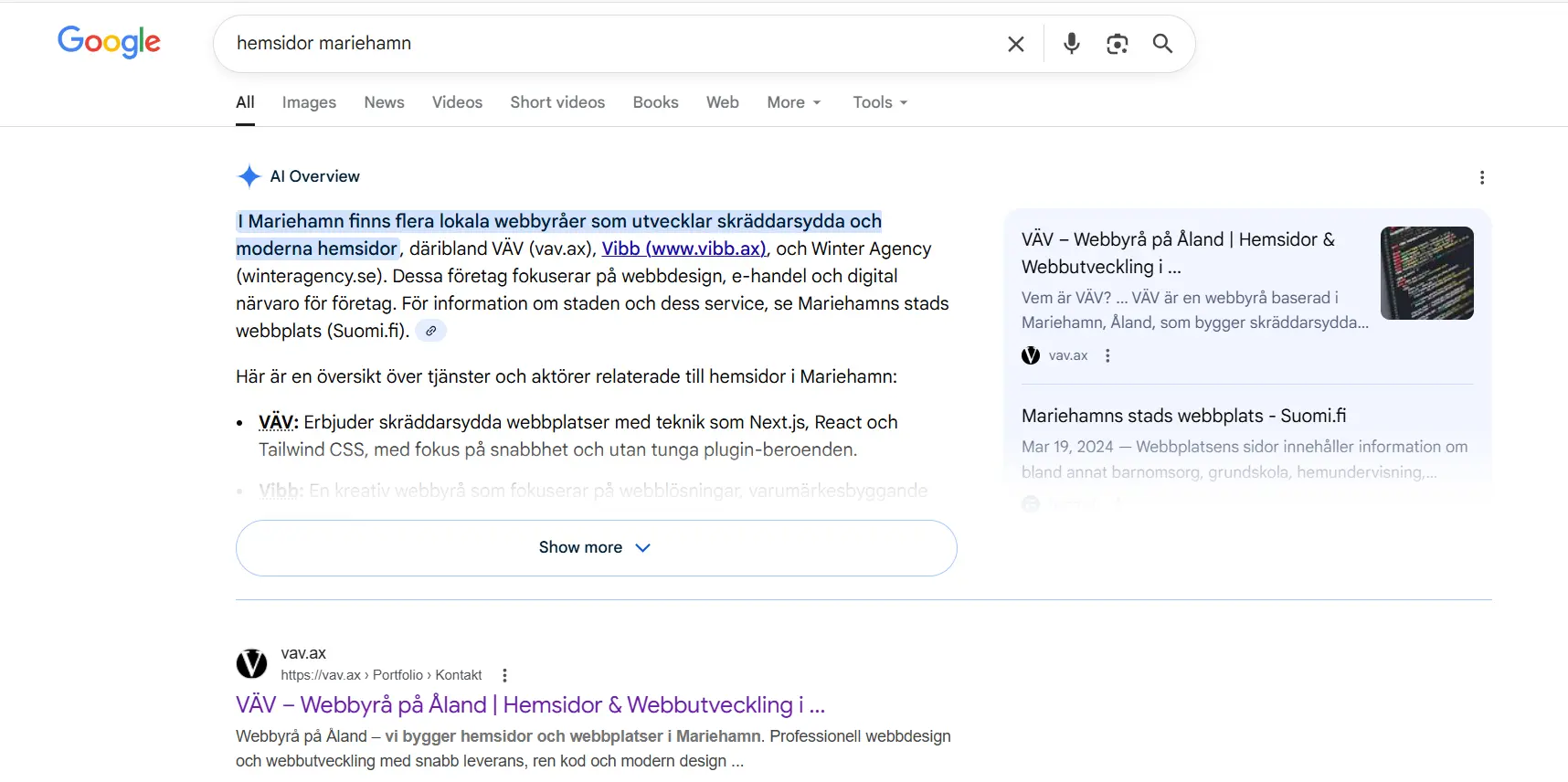 SEO resultat - Google ranking position 1